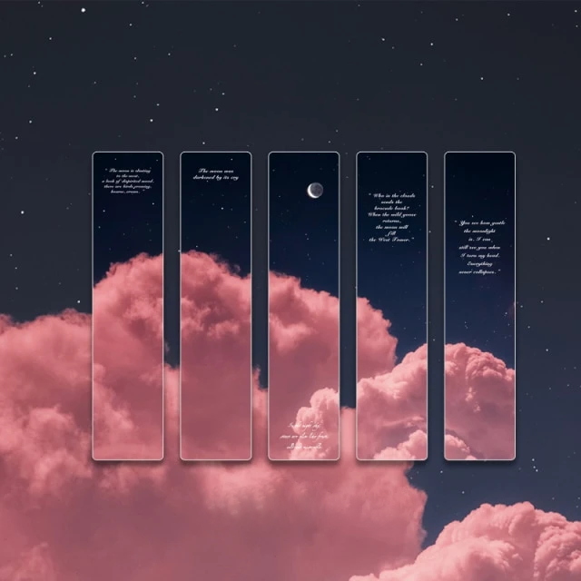 5 boekenleggers roze wolk