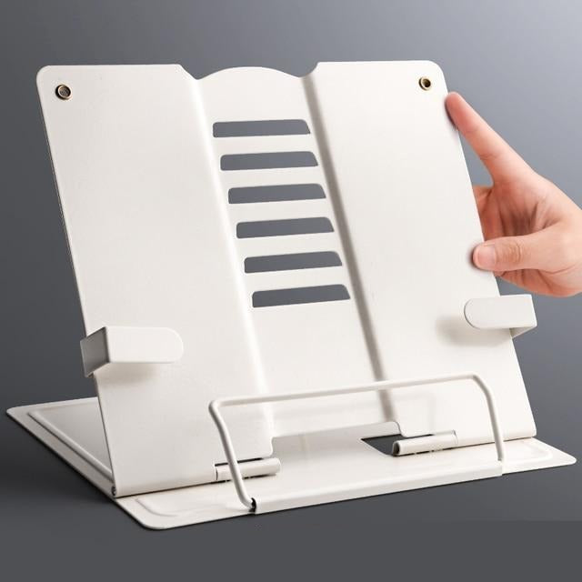 Witte metalen boekenstandaard